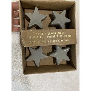 Set of 4 Gray Ceramic Star Shaped Drawer Knobs Furniture Pulls Kids. Indian Made